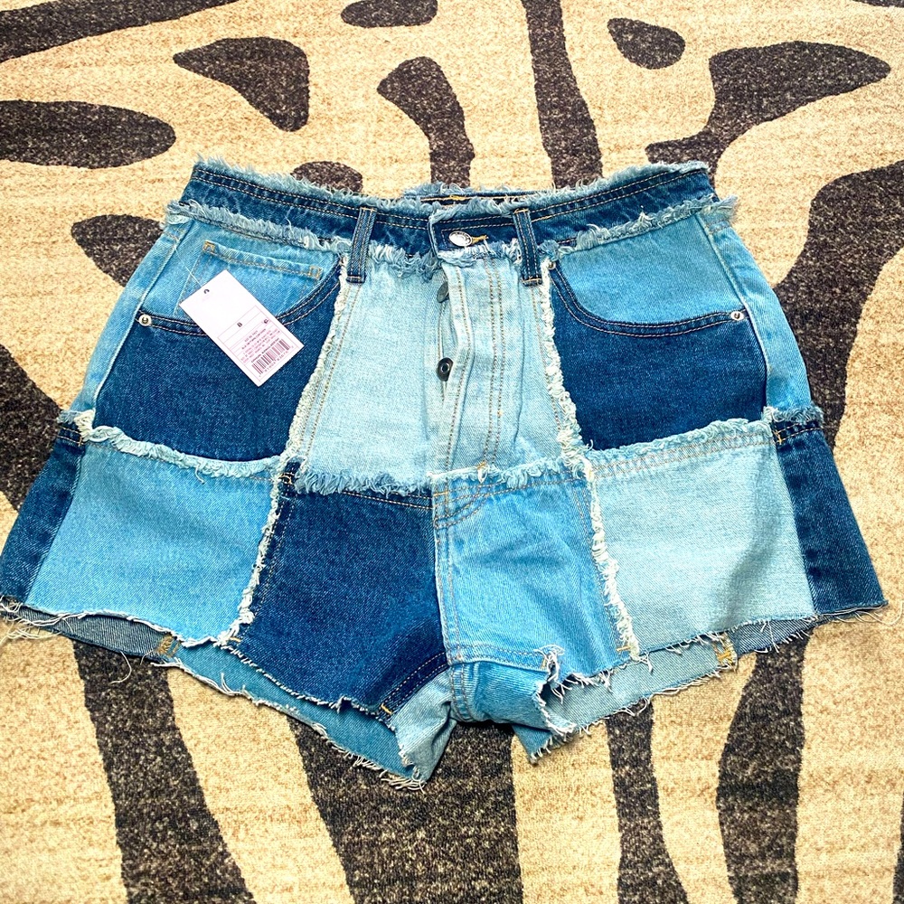 Patchwork denim shorts